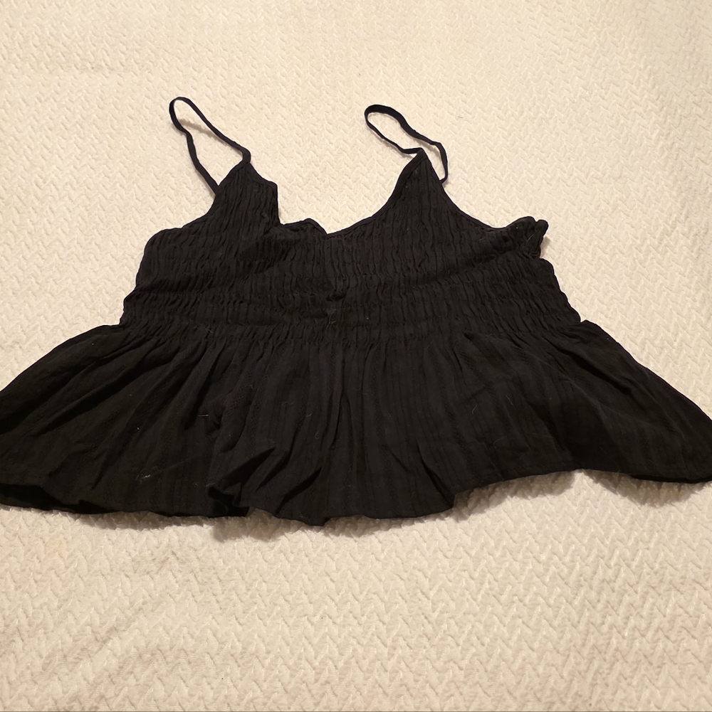 Black Smocked Spaghetti Strap Women's Tank Top